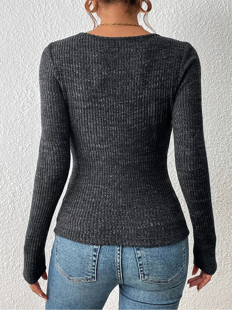 SQUARE NECK RIBBED KNIT TOP